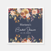 ネイビーブルー秋フローラブライダルシャワー スタンダードカクテルナプキン (正面)