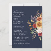 ネイビーブルー秋フローラ結婚式招待状 招待状 (正面)