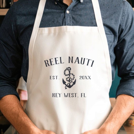 ネイビーブルー素朴いかりカスタムボート名 スタンダードエプロン