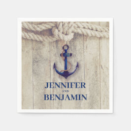 ネイビーブルー素朴いかりド航海のウ結婚ッド スタンダードカクテルナプキン