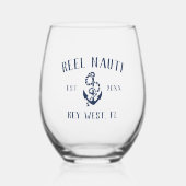 ネイビーブルー素朴いかり |ボート名 ステムなしワイングラス (正面)