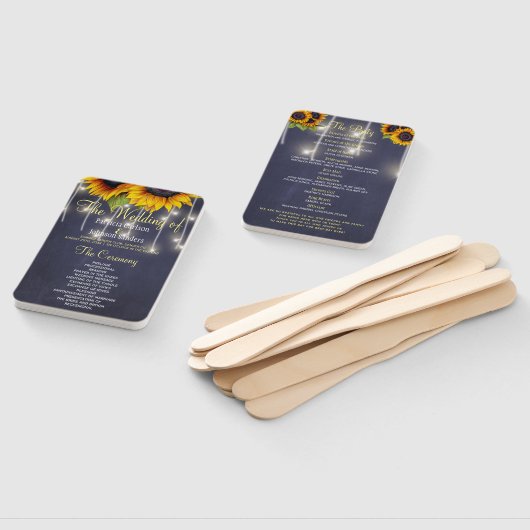 ネイビーブルー素朴なサンフラワーシックな結婚式プログラム ハンドファン (組立なし)