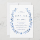 ネイビーブルー素朴なワイルドフラワー結婚式招待状 招待状 (正面)