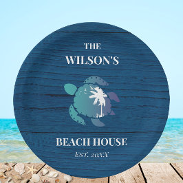 ネイビーブルー素朴ウッドカメビーチハウスパーティー ペーパープレート