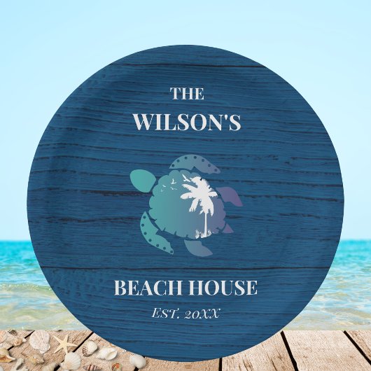 ネイビーブルー素朴ウッドカメビーチハウスパーティー ペーパープレート