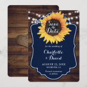 ネイビーブルー素朴ウッドサンフラワー結婚ズ セーブザデート (正面/裏面)