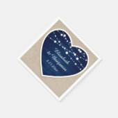 ネイビーブルー素朴ウッドストリングライトバーラップ結婚ズ スタンダードカクテルナプキン (角)