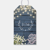 ネイビーブルー素朴ウッドストリングライト&レース結婚ズ ギフトタグ (裏面)