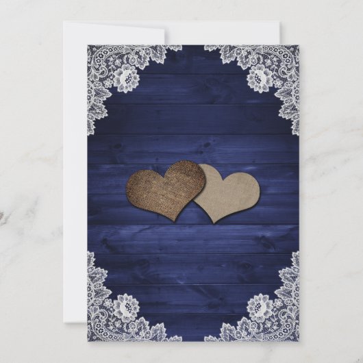ネイビーブルー素朴ウッドストリングラ結婚イト 招待状 (裏面)
