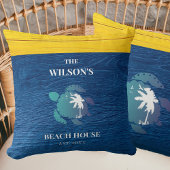 ネイビーブルー素朴ウッドタートルファミリービーチハウス クッション