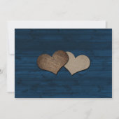 ネイビーブルー素朴ウッドハートひまわり結婚の セーブザデート (裏面)