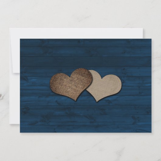 ネイビーブルー素朴ウッドハートひまわり結婚の セーブザデート (裏面)