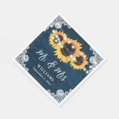 ネイビーブルー素朴ウッドレースサンフラワー結婚ズ スタンダードランチョンナプキン (角)