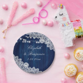 ネイビーブルー素朴ウッドレースストリングライト ペーパープレート (パーティー)