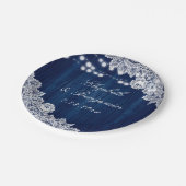 ネイビーブルー素朴ウッドレースストリングライト ペーパープレート (アングル)