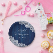 ネイビーブルー素朴ウッドレースストリングラ結婚イト ペーパープレート (パーティー)