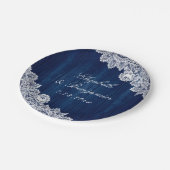 ネイビーブルー素朴ウッドレースストリングラ結婚イト ペーパープレート (アングル)