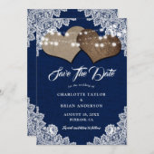 ネイビーブルー素朴カントリーフローラレース結婚ズ セーブザデート (正面/裏面)