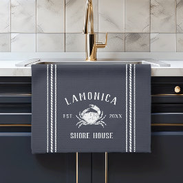 ネイビーブルー素朴ガニショアパーソナライズされたハウス キッチンタオル