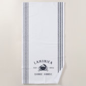 ネイビーブルー素朴ガニショアパーソナライズされたハウス ビーチタオル (正面)