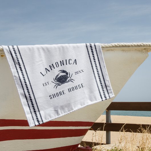 ネイビーブルー素朴ガニショアパーソナライズされたハウス ビーチタオル