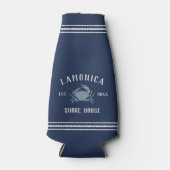 ネイビーブルー素朴ガニショアパーソナライズされたハウス ボトルクーラー (正面)