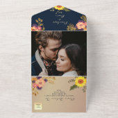 ネイビーブルー素朴サンフラワー結婚ズ オールインワン招待状 (外側)