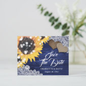 ネイビーブルー素朴ヒマワリの結婚式 案内ポストカード (スタンド正面)