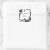 ネイビーブルー素朴フローラの水色結婚の葉 スクエアシール (バッグ)