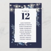 ネイビーブルー素朴フローラテーブル番号座席表 招待状 (裏面)