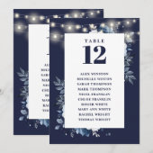 ネイビーブルー素朴フローラテーブル番号座席表 招待状 (正面/裏面)
