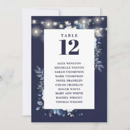 ネイビーブルー素朴フローラテーブル番号座席表 招待状
