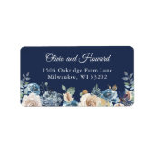 ネイビーブルー素朴ワイルドウォーター色フローラアドレス ラベル (正面)