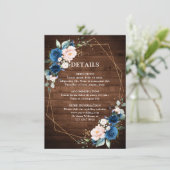 ネイビーブルー素朴赤面ウッド金ゴールドジオメト結婚リ エンクロージャーカード (スタンド正面)