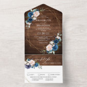 ネイビーブルー素朴赤面ウッド金ゴールドジオメト結婚リ オールインワン招待状 (内側)