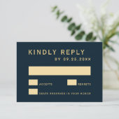 ネイビーブルー素朴金ゴールドサークル結婚式RSVPカード 出欠カード (スタンド正面)