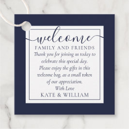 ネイビーブルー結婚のウェルカムギフトバスケットバッグ フェイバータグ