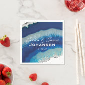 ネイビーブルー結婚のモノグラム日付 |アゲート スタンダードカクテルナプキン (インサイチュ)