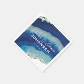 ネイビーブルー結婚のモノグラム日付 |アゲート スタンダードカクテルナプキン (角)