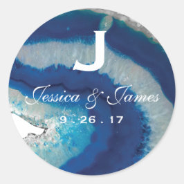 ネイビーブルー結婚のモノグラム日付 |アゲート ラウンドシール