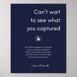 ネイビーブルー結婚の使い捨てカメラのサイン ポスター