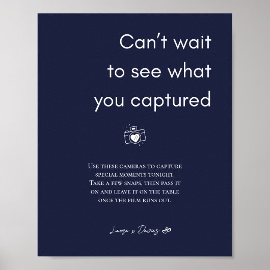 ネイビーブルー結婚の使い捨てカメラのサイン ポスター (正面)