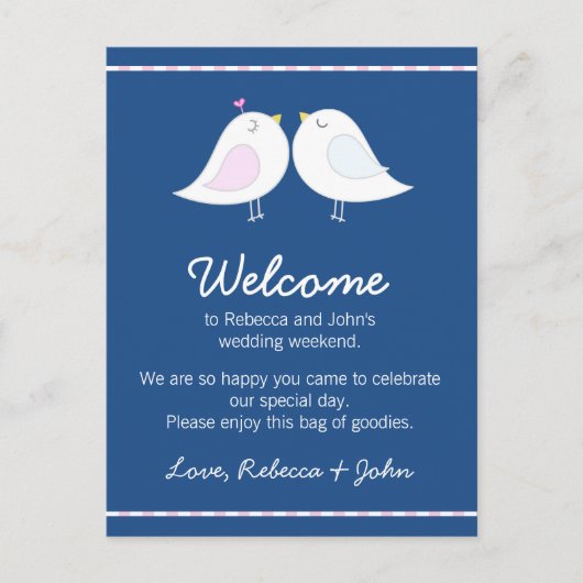 ネイビーブルー結婚の愛鳥ウェルカムカード ポストカード (正面)