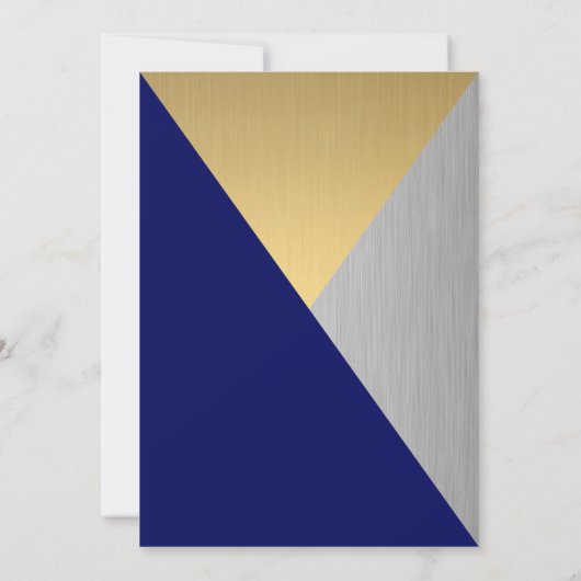 ネイビーブルー結婚の混合モダン金属幾何学的 招待状 (裏面)
