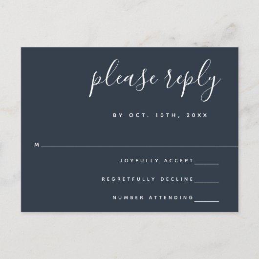 ネイビーブルー結婚の返信RSVPポストカード ポストカード (正面)