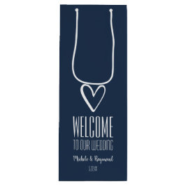 ネイビーブルー結婚へようこそ ワインギフトバッグ