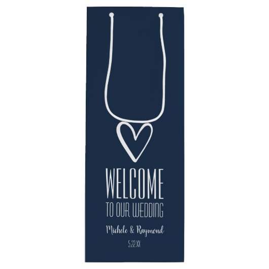 ネイビーブルー結婚へようこそ ワインギフトバッグ (正面)