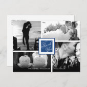 ネイビーブルー結婚サンキュー4枚の写真はがき ポストカード (正面/裏面)