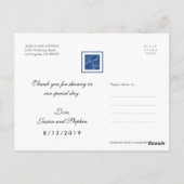 ネイビーブルー結婚サンキュー4枚の写真はがき ポストカード (裏面)