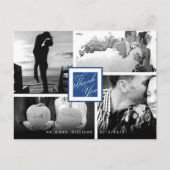 ネイビーブルー結婚サンキュー4枚の写真はがき ポストカード (正面)